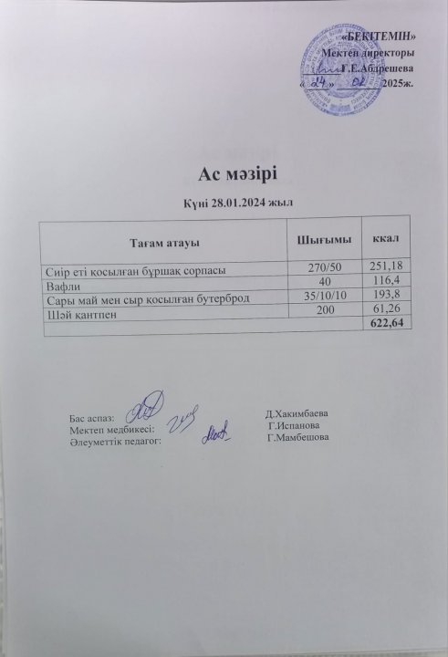 Күндік ас мәзірі