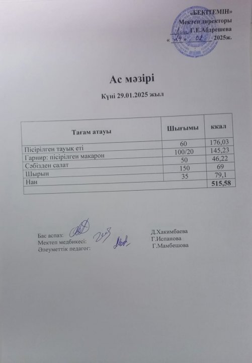 Күндік ас мәзірі