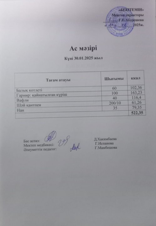 Күндік ас мәзірі