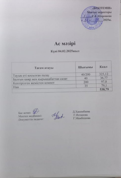 Күндік ас мәзірі