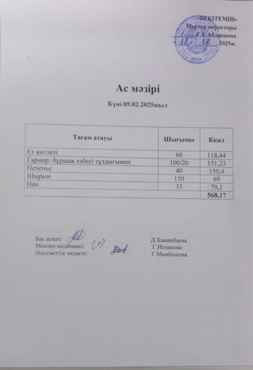 Күндік ас мәзірі