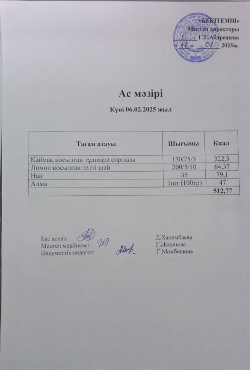 Күндік ас мәзірі