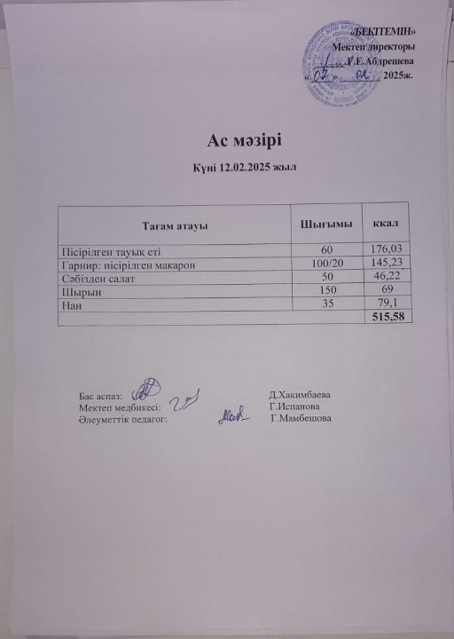Күндік ас мәзірі