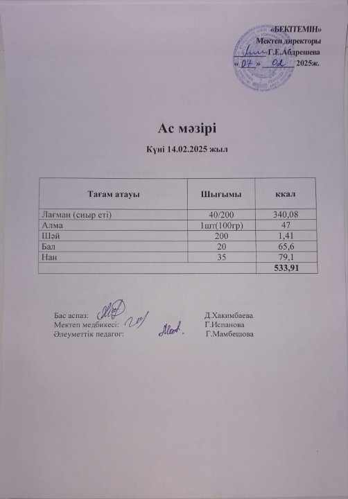 Күндік ас мәзірі