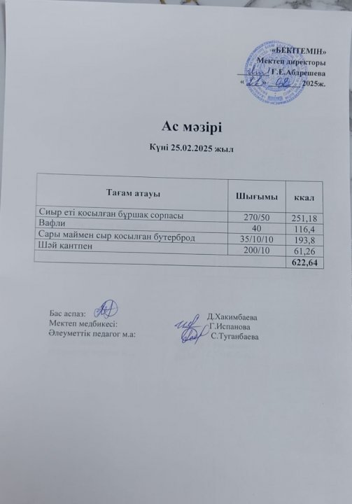 Күндік ас мәзірі