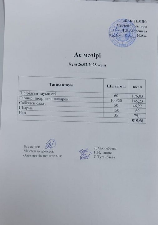 Күндік ас мәзірі
