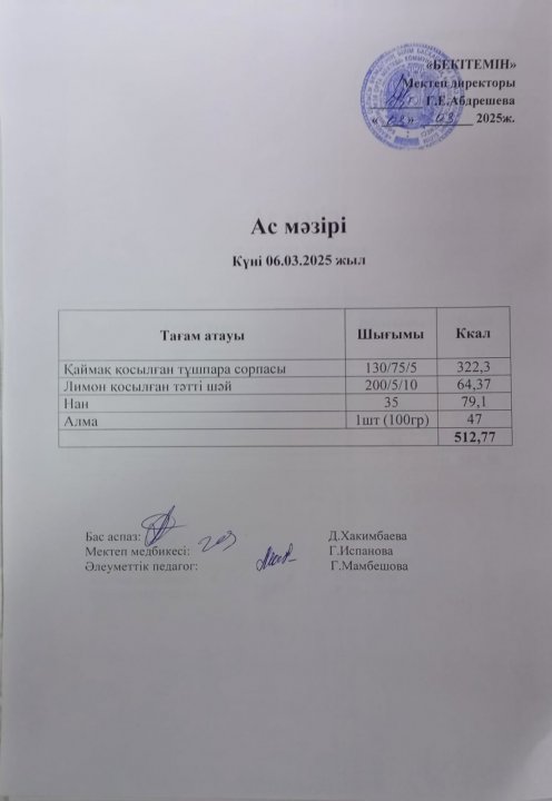 Күндік ас мәзірі