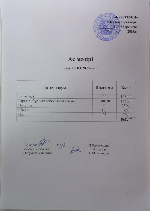 Күндік ас мәзірі