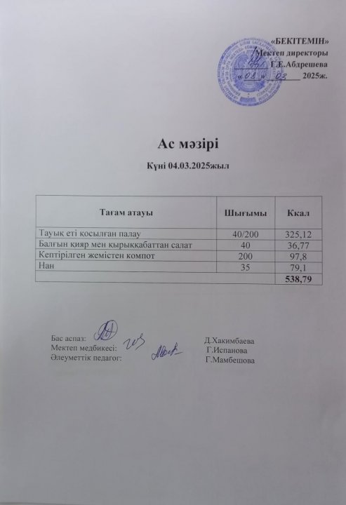 Күндік ас мәзірі