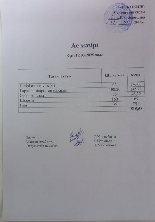Күндік ас мәзірі