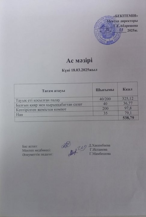 Күндік ас мәзірі