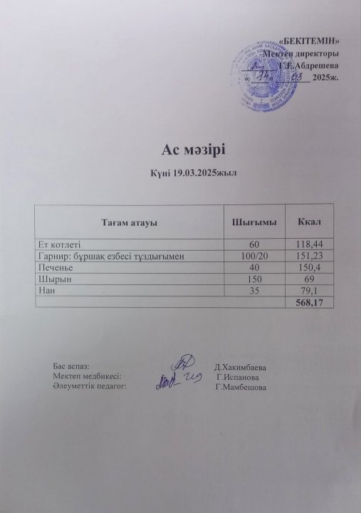 Күндік ас мәзірі