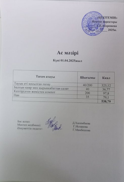 Күндік ас мәзірі