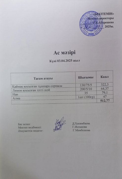 Күндік ас мәзірі