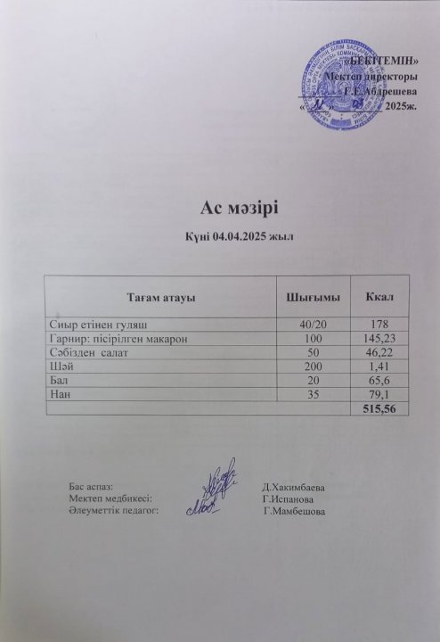 Күндік ас мәзірі