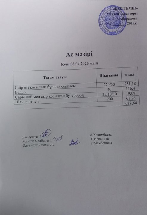 Күндік ас мәзірі
