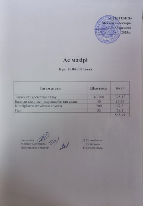 Күндік ас мәзірі