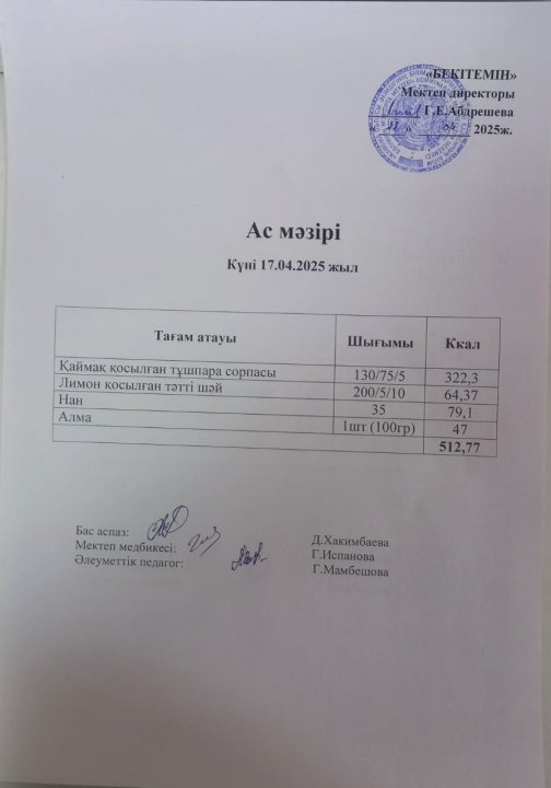 Күндік ас мәзірі