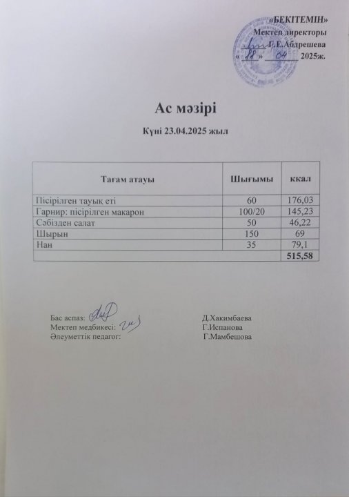 Күндік ас мәзірі