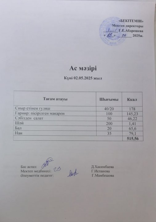Күндік ас мәзірі