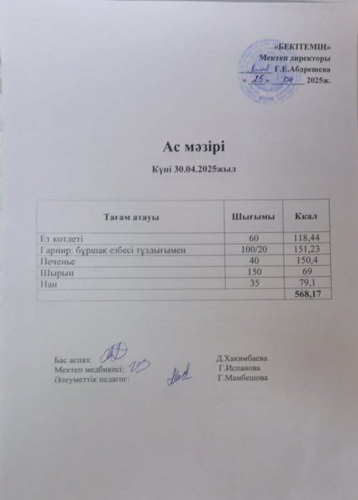 Күндік ас мәзірі