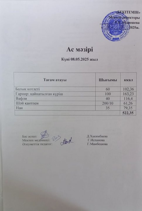 Күндік ас мәзірі