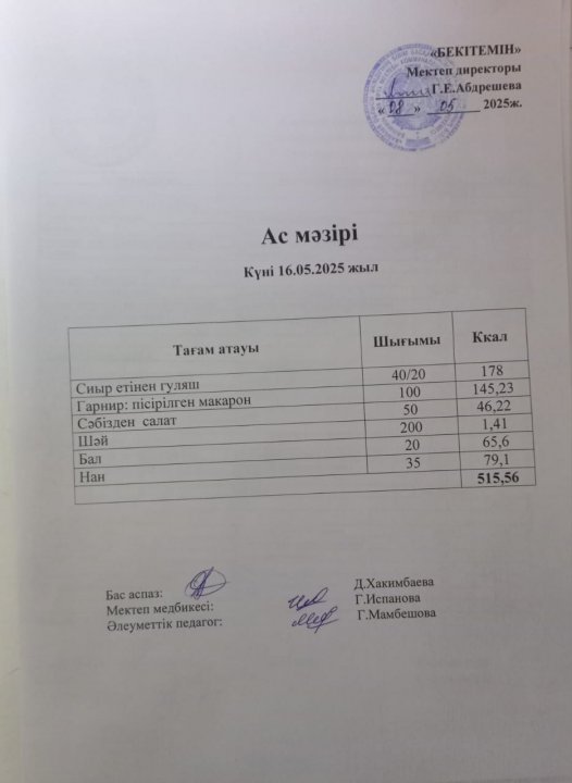 Күндік ас мәзірі