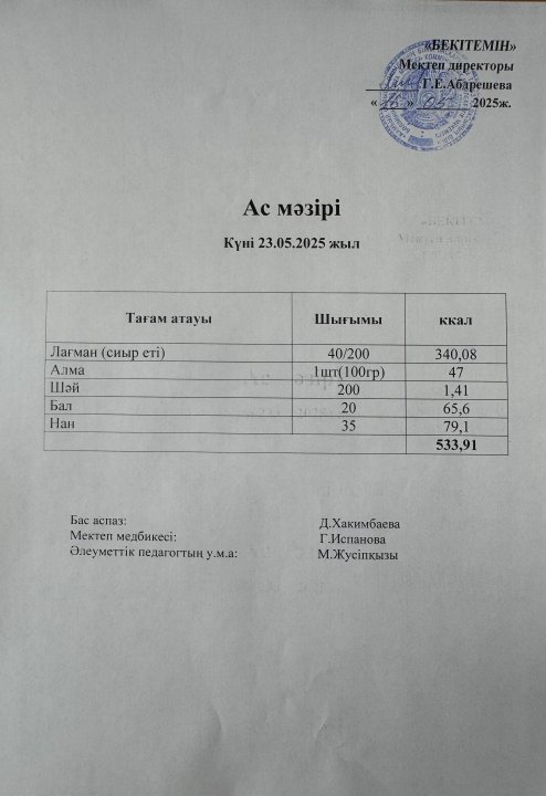Күндік ас мәзірі