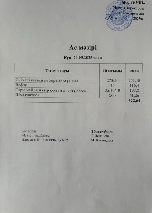 Күндік ас мәзірі