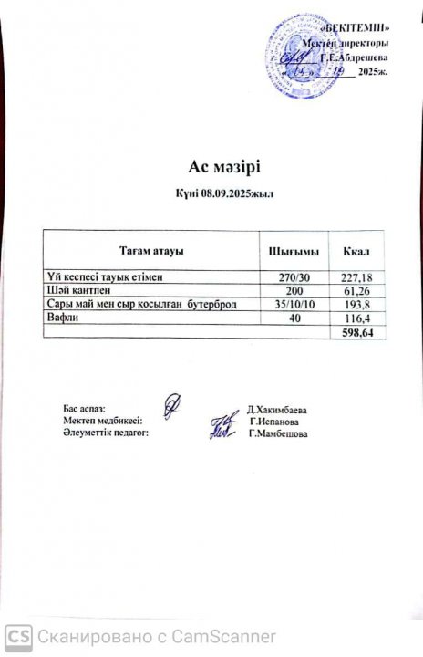 Күндік ас мәзірі