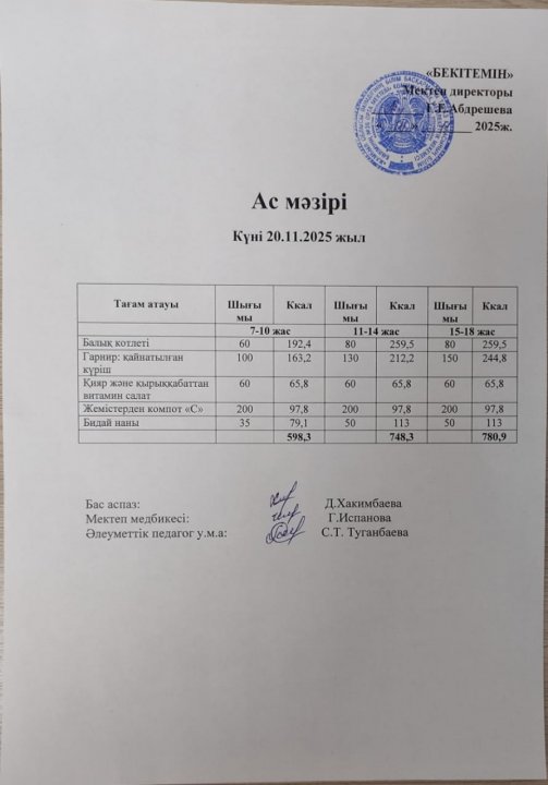 Күндік ас мәзірі