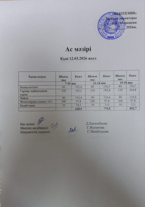 Күндік ас мәзірі