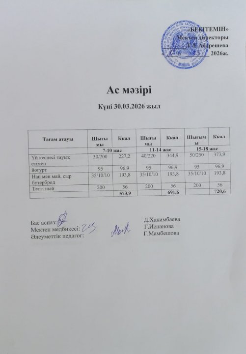 Күндік ас мәзірі