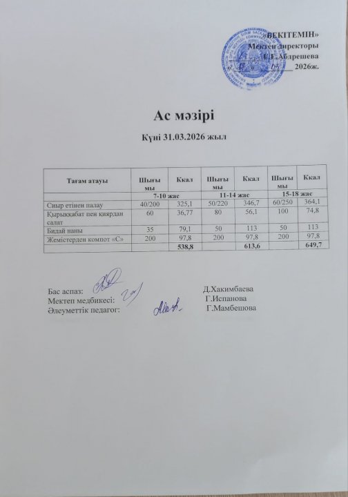 Күндік ас мәзірі