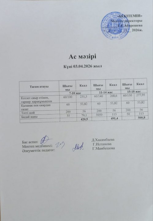Күндік ас мәзірі