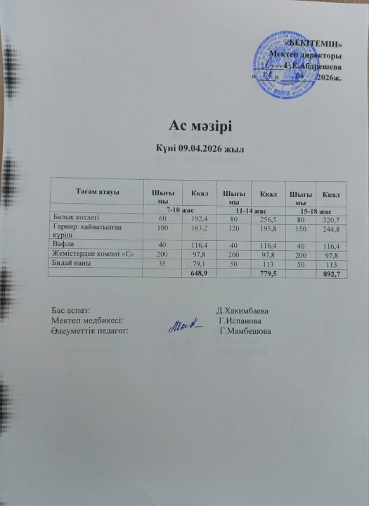 Күндік ас мәзірі