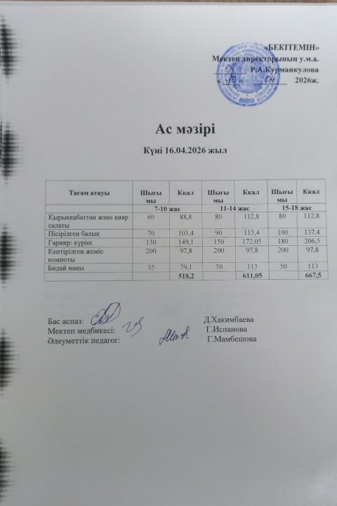 Күндік ас мәзірі