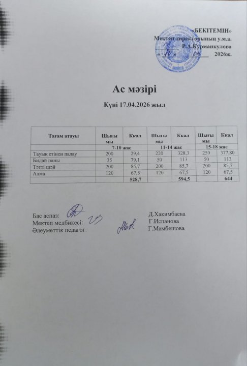 Күндік ас мәзірі