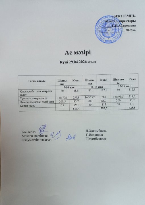 Күндік ас мәзірі