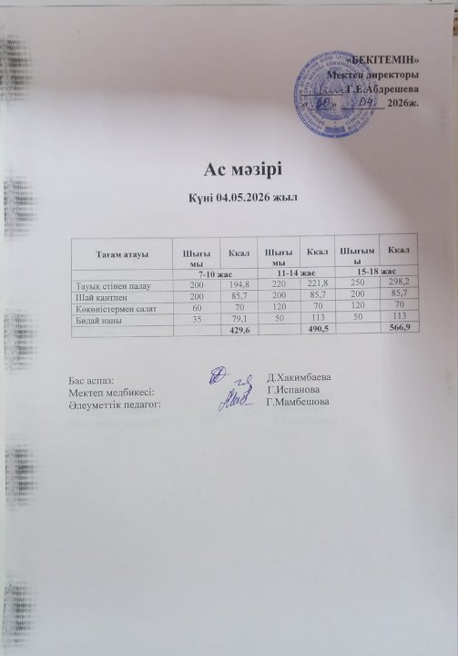 Күндік ас мәзірі