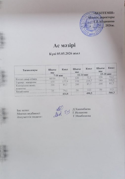 Күндік ас мәзірі
