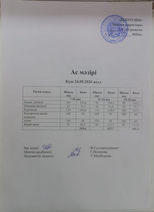 Күндік ас мәзірі