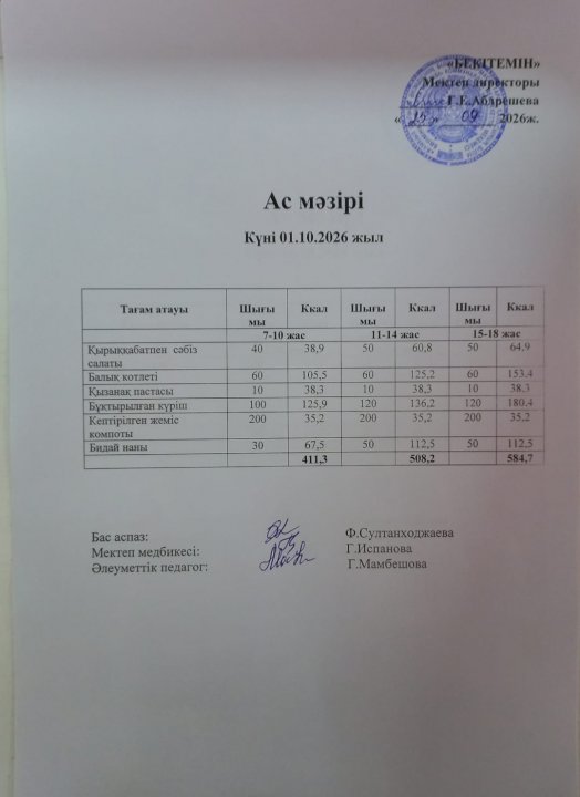 Күндік ас мәзірі