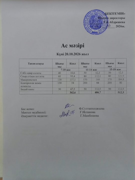 Күндік ас мәзірі
